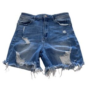 High-Rise Distressed Denim Risen Jean Shorts
